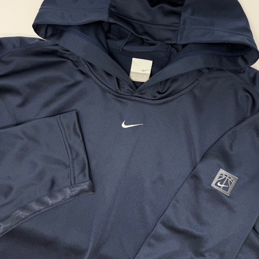 Vintage Nike Center Swoosh Mens Navy‎ Blue Pullover Hoodie Basketball Graphic XL